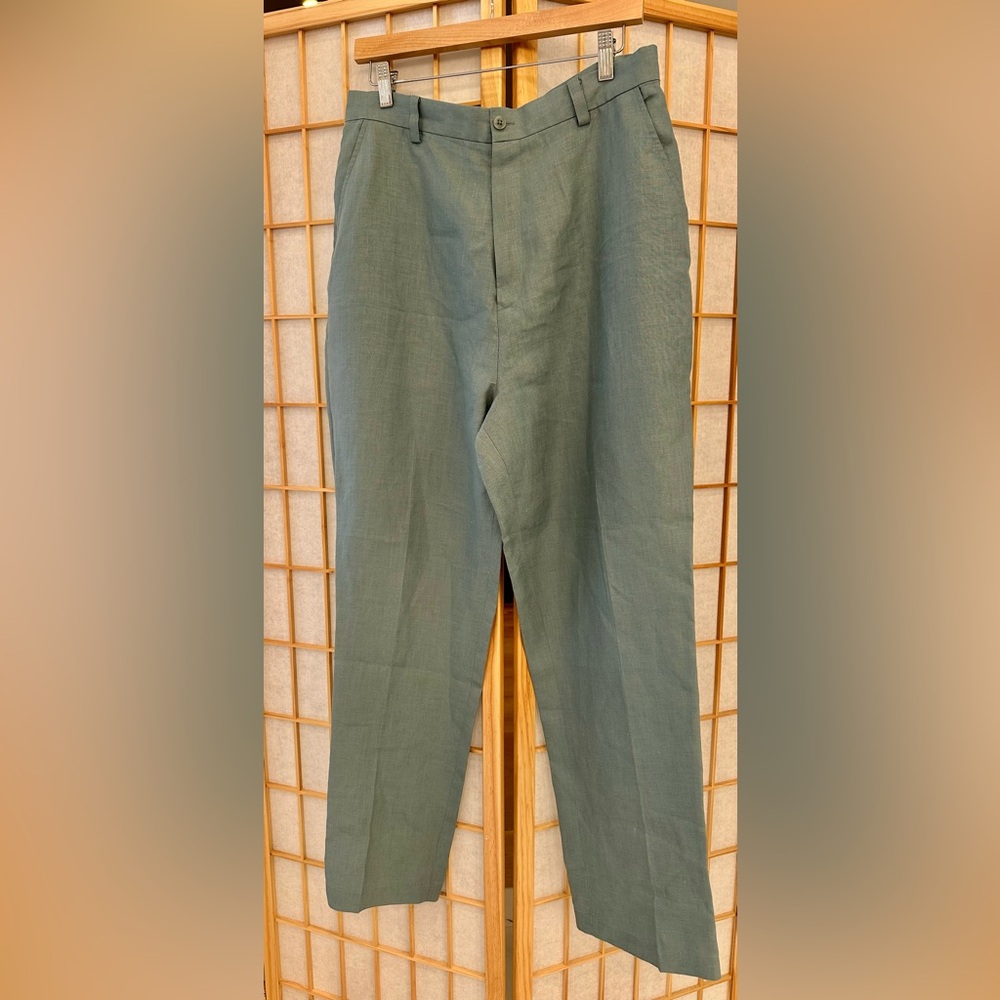 VTG Classiques Entier 100% Linen Trousers - Ice Blue/Green - 16 - Mended GUC